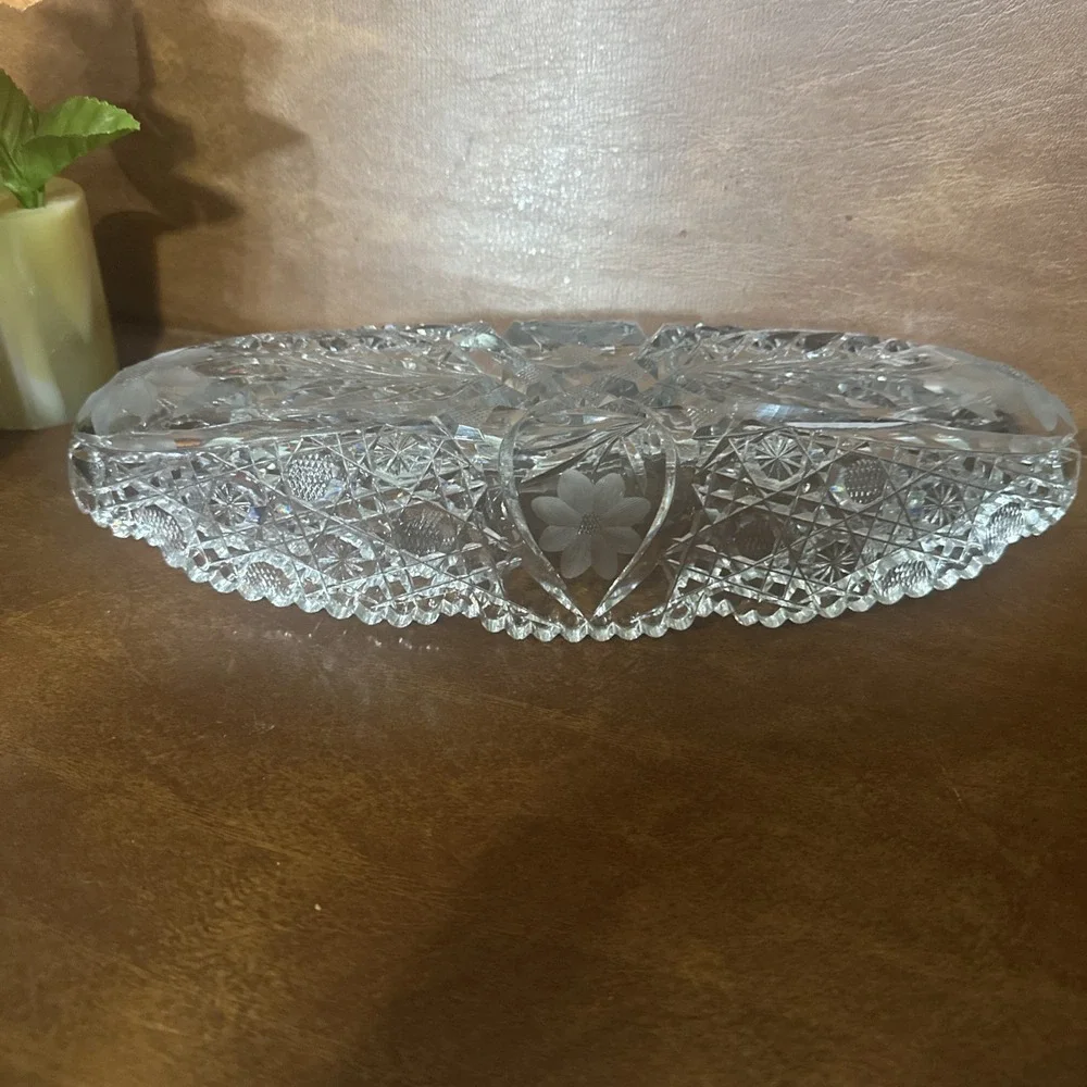 Vintage American Brilliant Period Cut Crystal Glass Relish Celery Dish